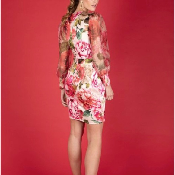 Sexy Floral Print Mesh Sleeve Cocktail Dress - Picture 4 of 6